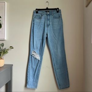 Distressed High Rise Mom Jeans